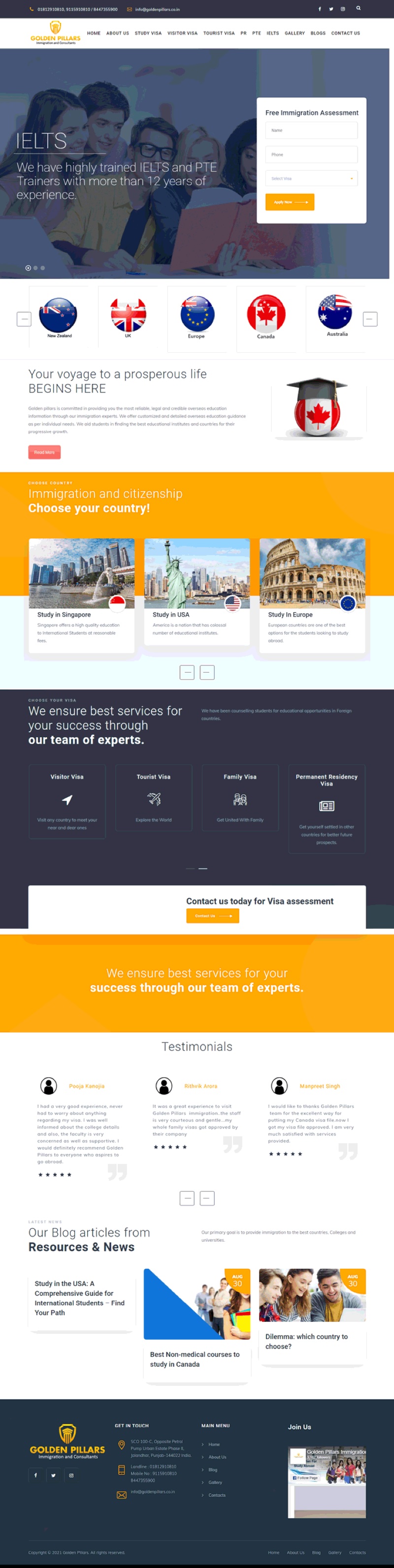 Golden Pillars Immigration and Consultants website design