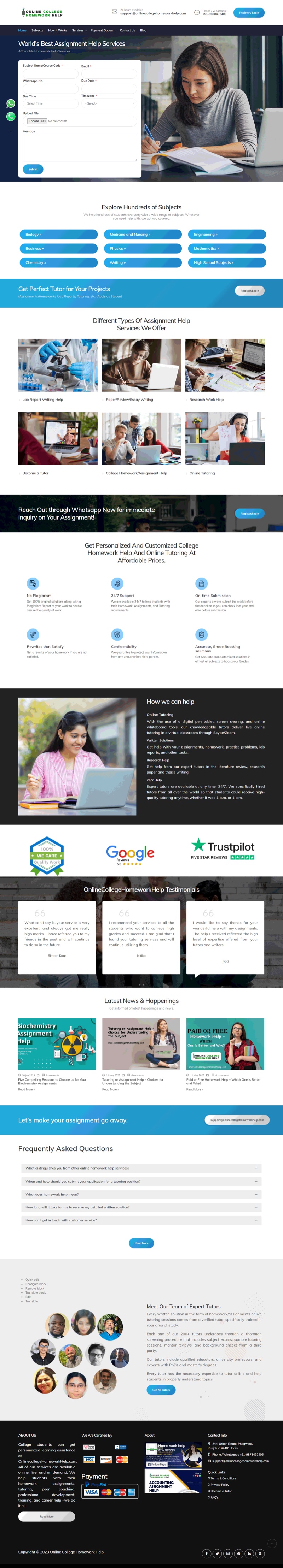 Online College Home Work Help